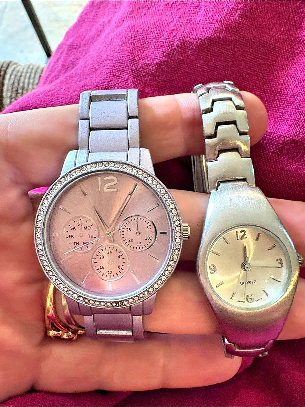 Lot of 2 Silver & Pink Two-Watches